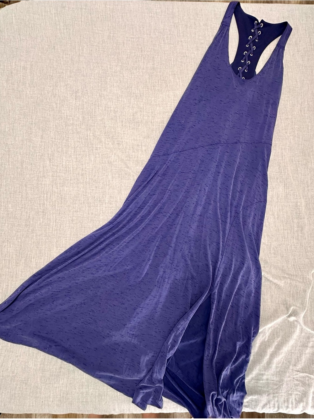 Maeve Anthropologie Midi Dress Women's Medium Blue Flowy Lace Up Back Stretch